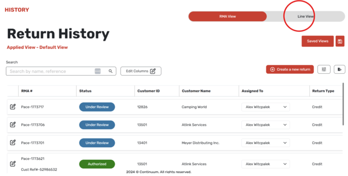 RMA Line View - 2